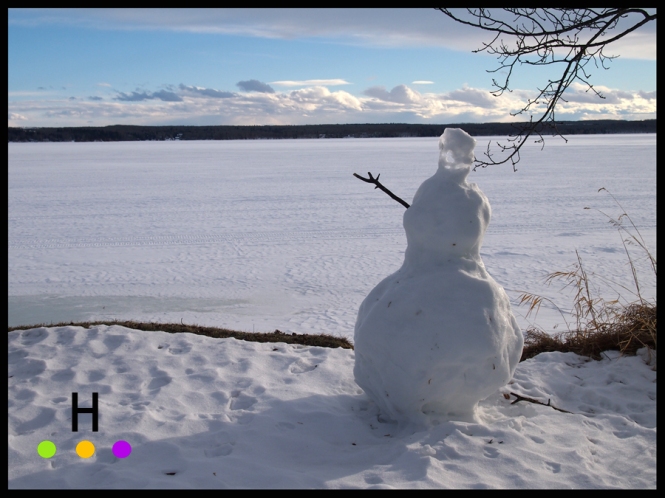 Snowman at the lake.