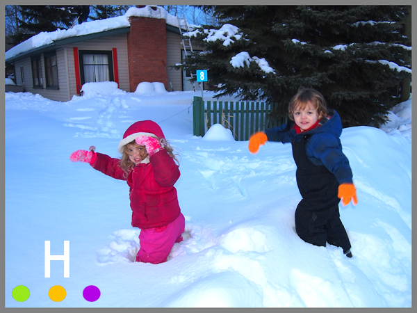 kids navigating snow
